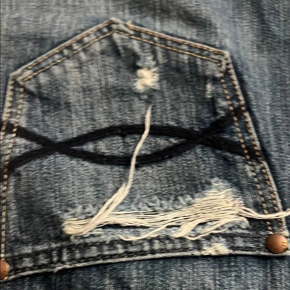 Abercrombie & Fitch Blue Straight Leg Jeans with Distressed Details 335